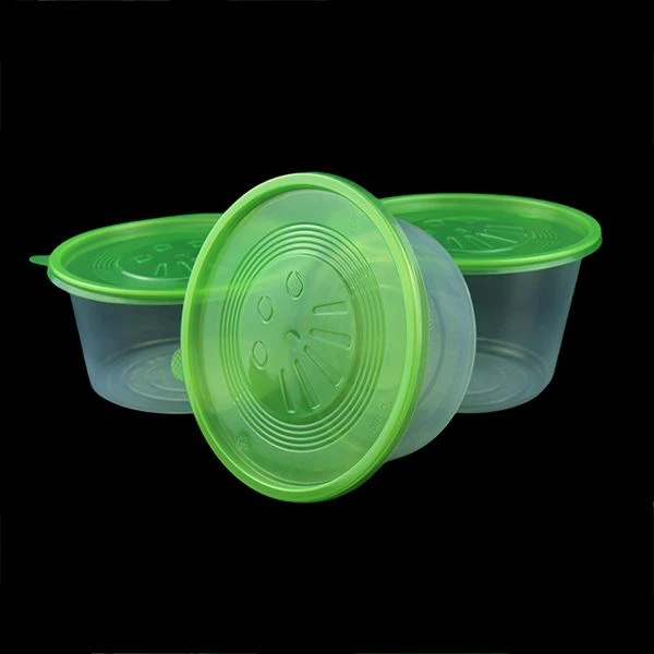 Transparent Packaged Round Bowl With Green Flat Lid