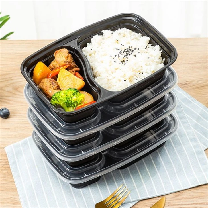 American 6828 Double-compartment Rectangular Disposable Takeout Lunch Box Food-grade PP Lid Microwave Safe ISO9001 Certified