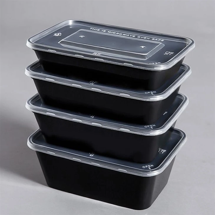 Black Rectangular Disposable PP Plastic Food Container Lid Food Contact Safe ISO9001 Certified Microwave-heated Takeout Lunch