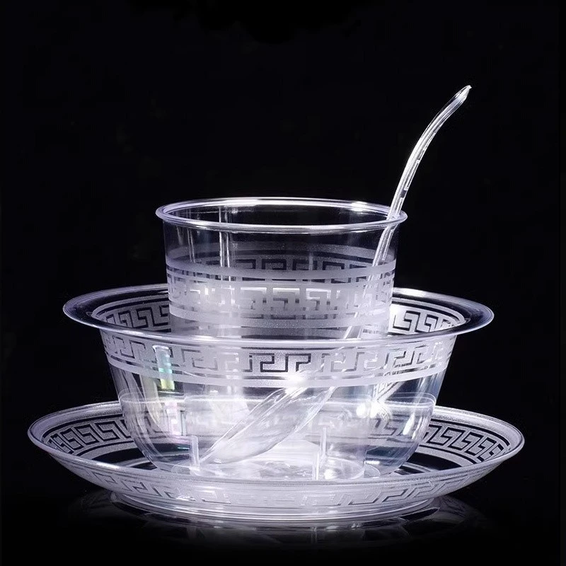 Four Piece Disposable Crystal Tableware Set For Restaurants