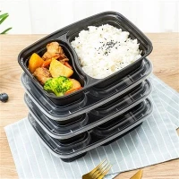 American 6828 Double-compartment Rectangular Disposable Takeout Lunch Box Food-grade PP Lid Microwave Safe ISO9001 Certified