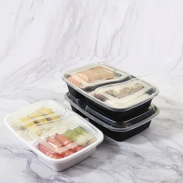 Transparent One-piece Partitioned Two Compartment Lunch Box