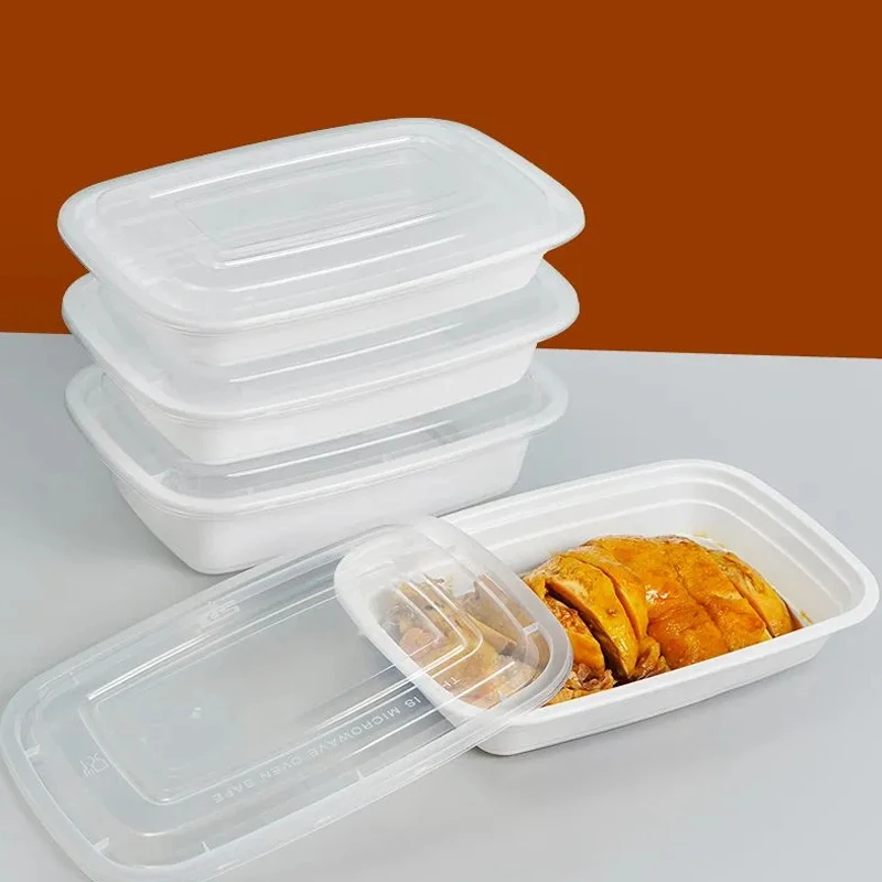 White Disposable Plastic American-style Rectangular Microwavable Food Container With Lid Food Contact Safe Takeout Lunch Box