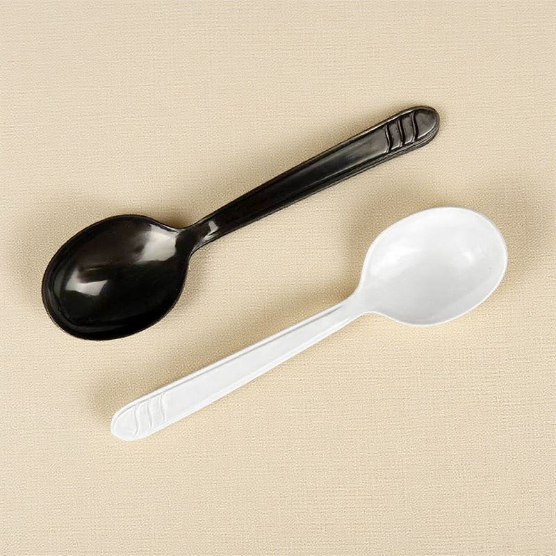 Wholesale Disposable White And Black Plastic Spoons For Dessert Ice Cream And Rice